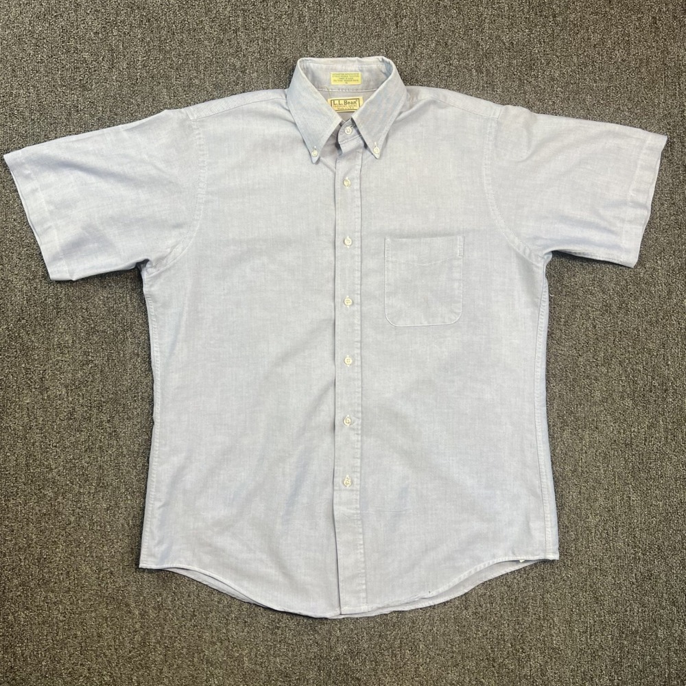 L.L. Bean Vintage 90s Oxford Shirt 15 Blue Cotton Blend Made in USA Preppy Trad
